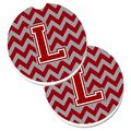 Carolines Treasures Letter L Chevron Maroon and White Set of 2 Cup Holder Car Coaster CJ1049-LCARC